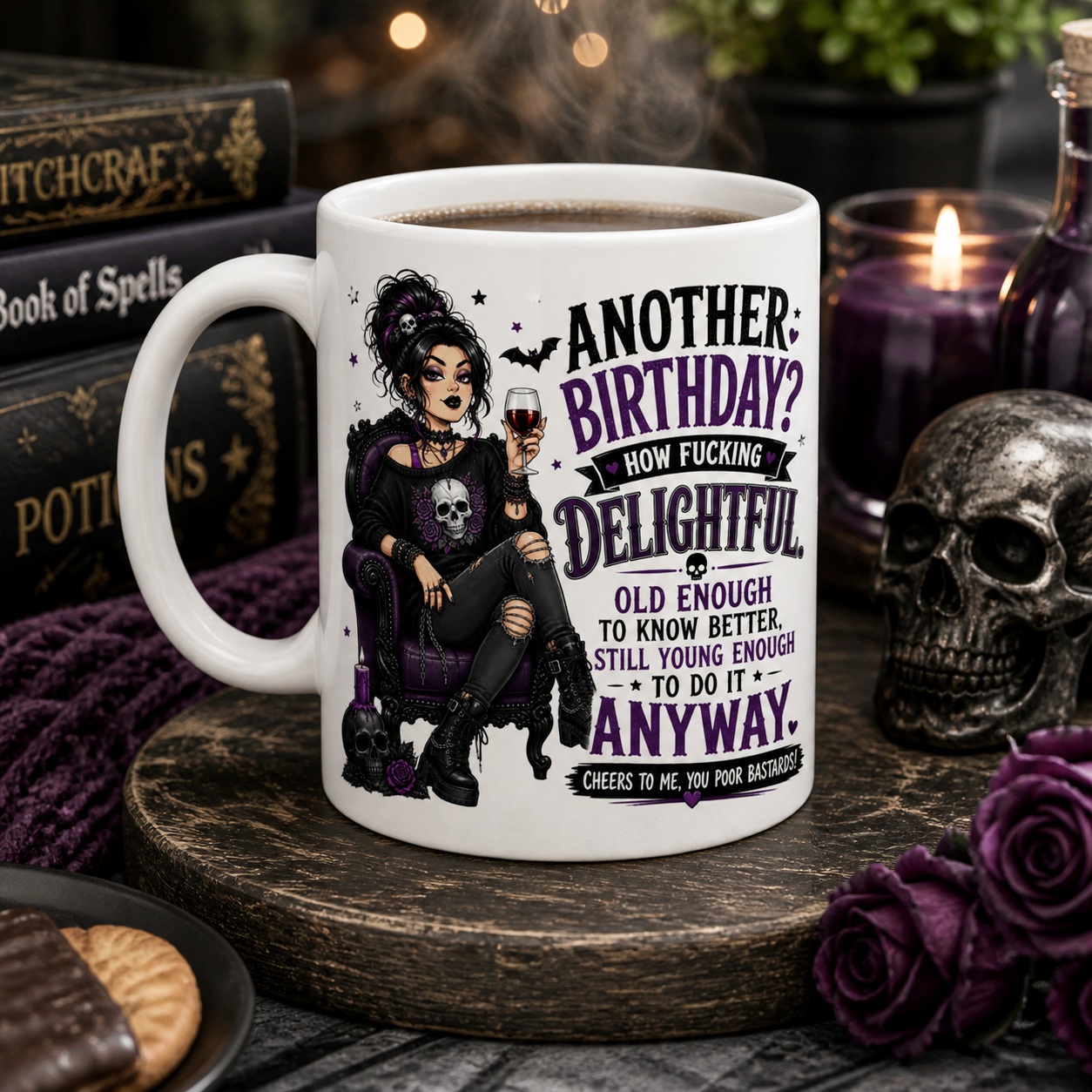 Another Birthday? How F*cking Delightful Mug | Personalised Gothic Birthday Mug