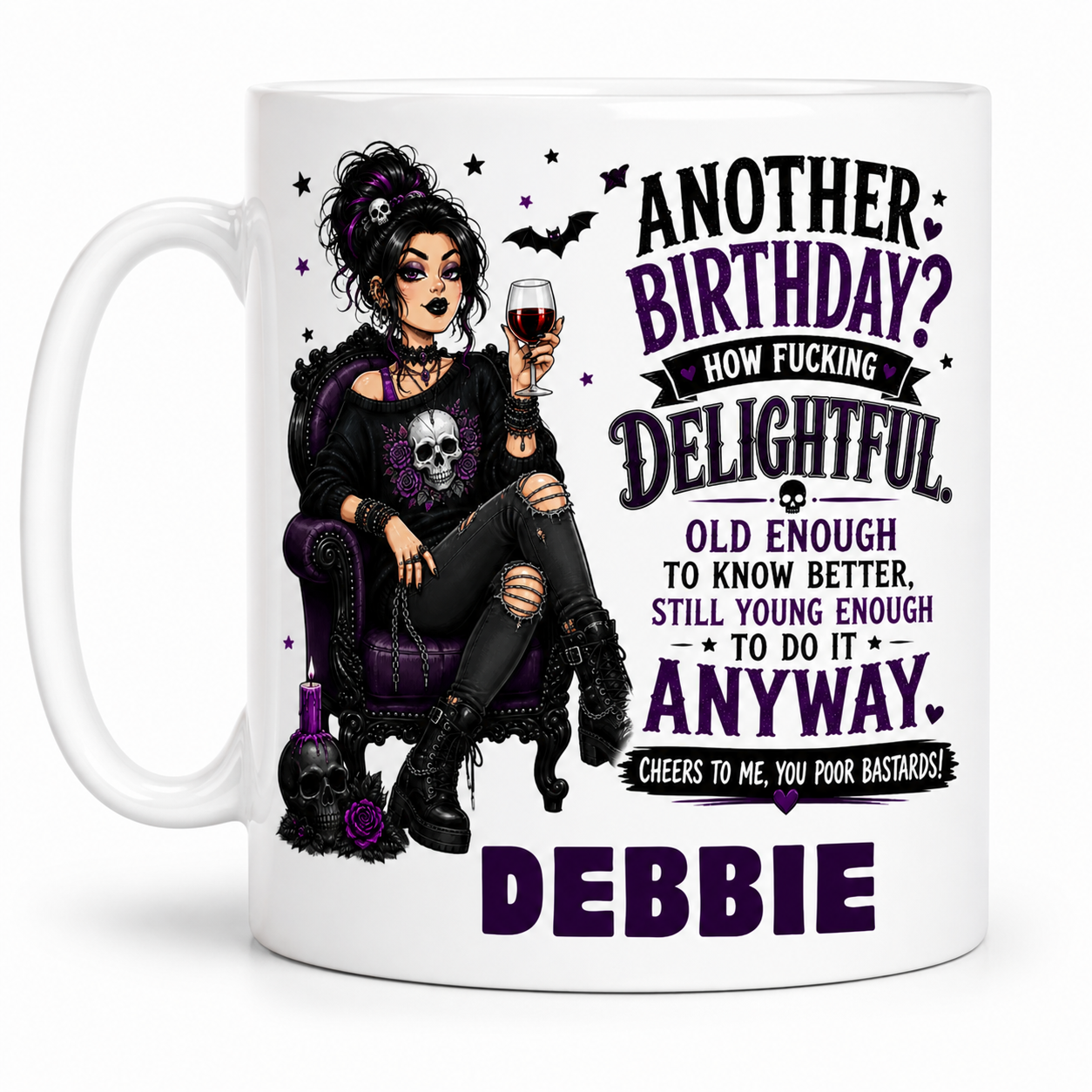 Another Birthday? How F*cking Delightful Mug | Personalised Gothic Birthday Mug