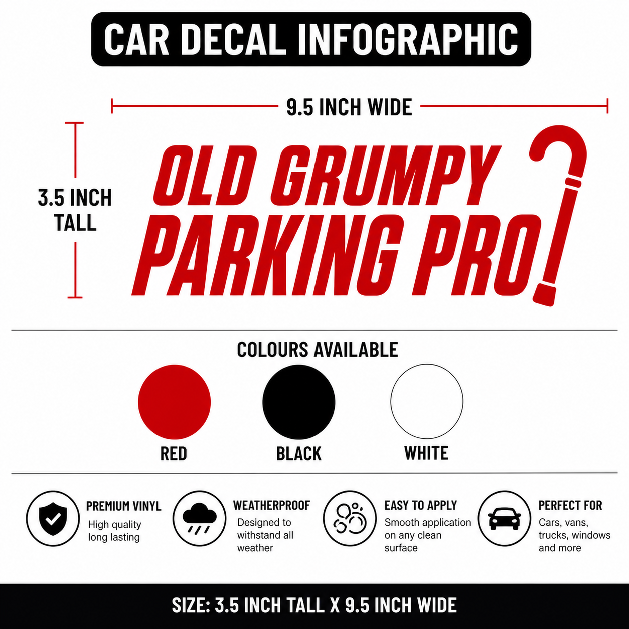 Old Grumpy Parking Pro | Funny Vinyl Car Decal | Available in Black, White or Red | 3.5 x 9.5 Inch Permanent Vinyl