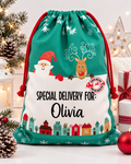 Christmas Sack with name Santa & Reindeer | Personalised Custom Name Santa Sack for Kids & Adults | Large 50x66cm Holiday Gift Bag | Xmas Storage Sack