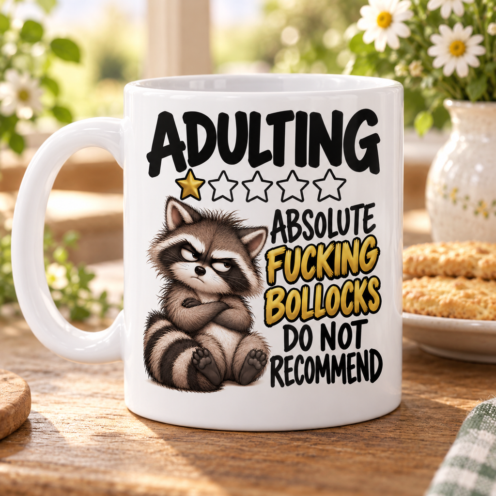 Adulting 1 Star Mug | Funny Rude Raccoon Mug | Sweary Gift