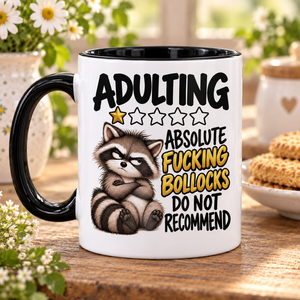 Adulting 1 Star Mug | Funny Rude Raccoon Mug | Sweary Gift