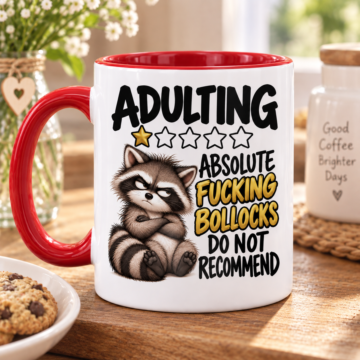Adulting 1 Star Mug | Funny Rude Raccoon Mug | Sweary Gift