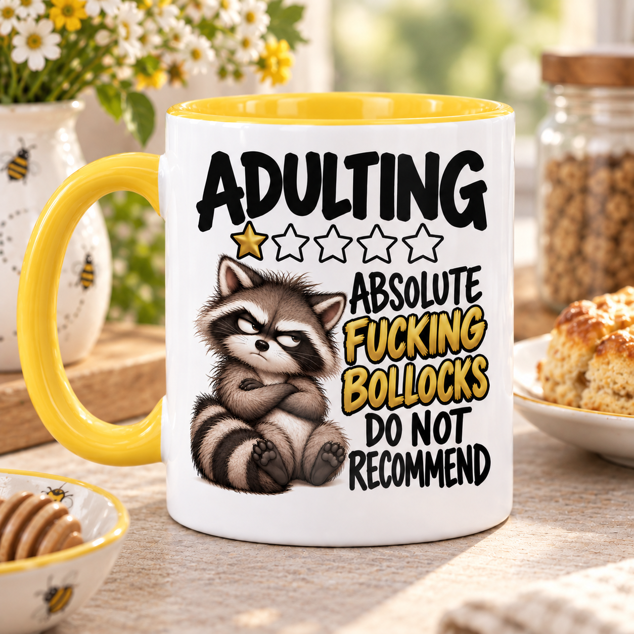Adulting 1 Star Mug | Funny Rude Raccoon Mug | Sweary Gift