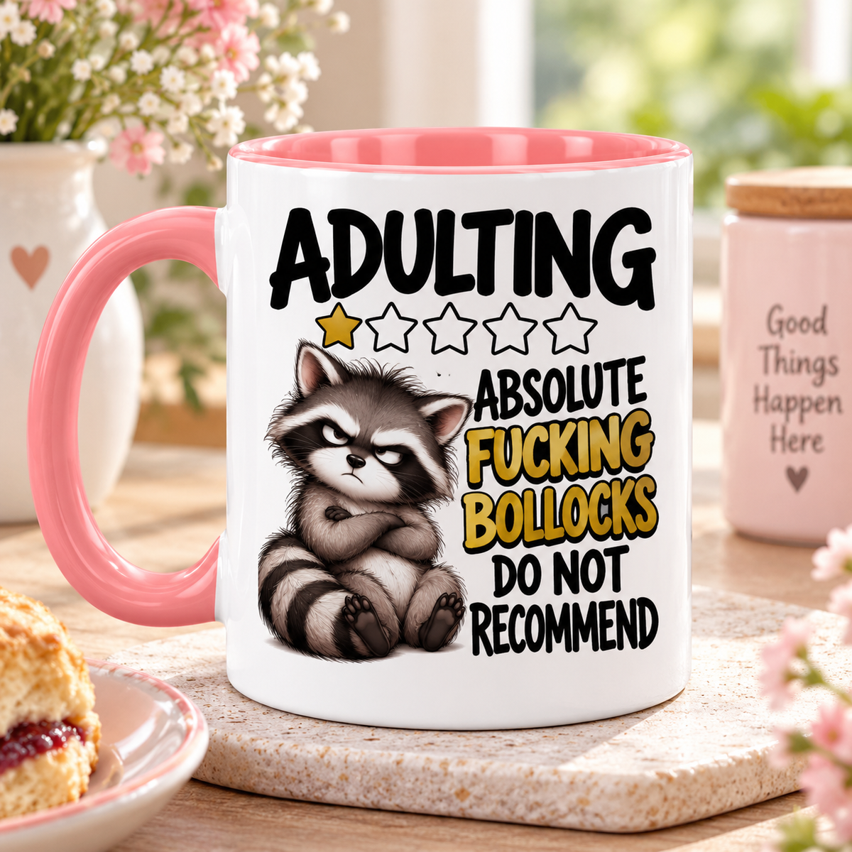 Adulting 1 Star Mug | Funny Rude Raccoon Mug | Sweary Gift