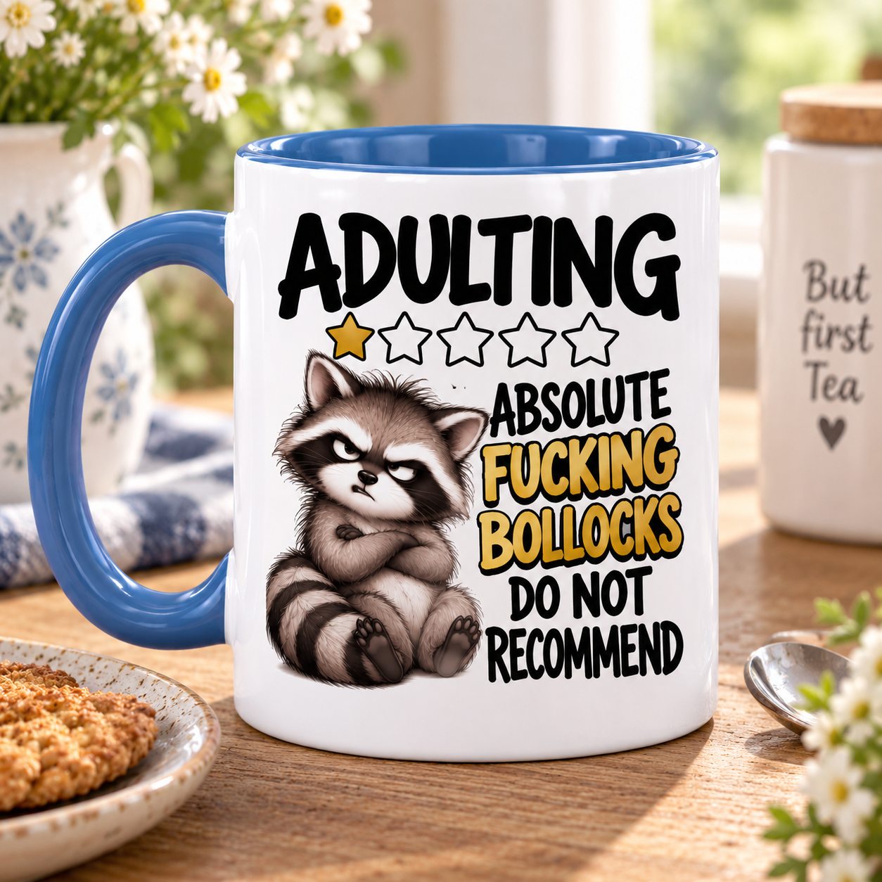 Adulting 1 Star Mug | Funny Rude Raccoon Mug | Sweary Gift