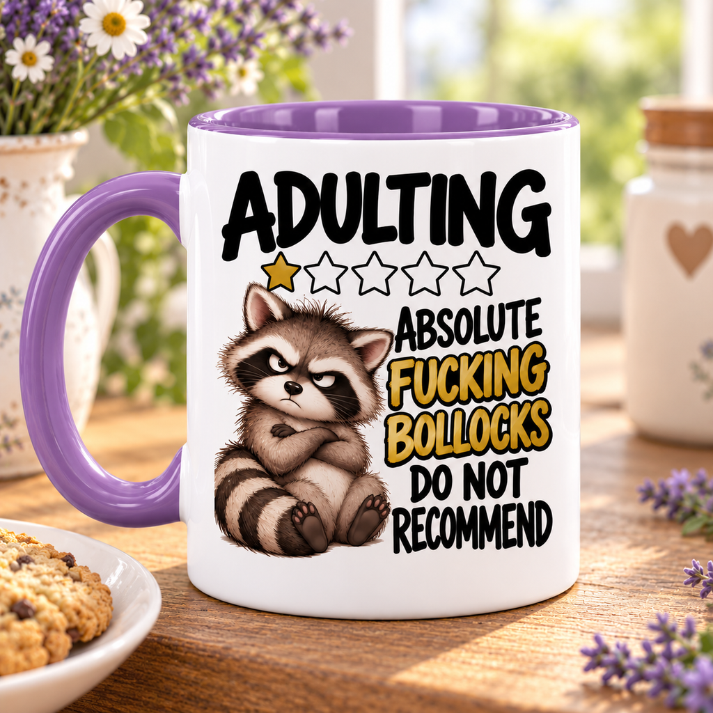 Adulting 1 Star Mug | Funny Rude Raccoon Mug | Sweary Gift