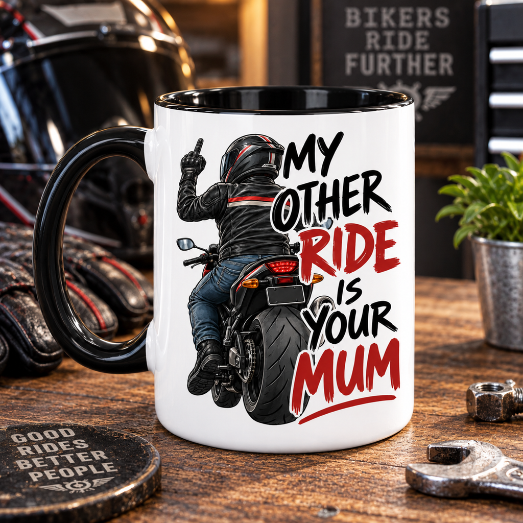 Funny Biker Mug & Tumbler – My Other Ride Is Your Mum Motorcycle Gift for Him, Biker Dad, Husband, Boyfriend Birthday Gift
