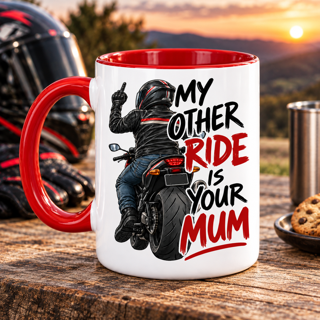 Funny Biker Mug & Tumbler – My Other Ride Is Your Mum Motorcycle Gift for Him, Biker Dad, Husband, Boyfriend Birthday Gift