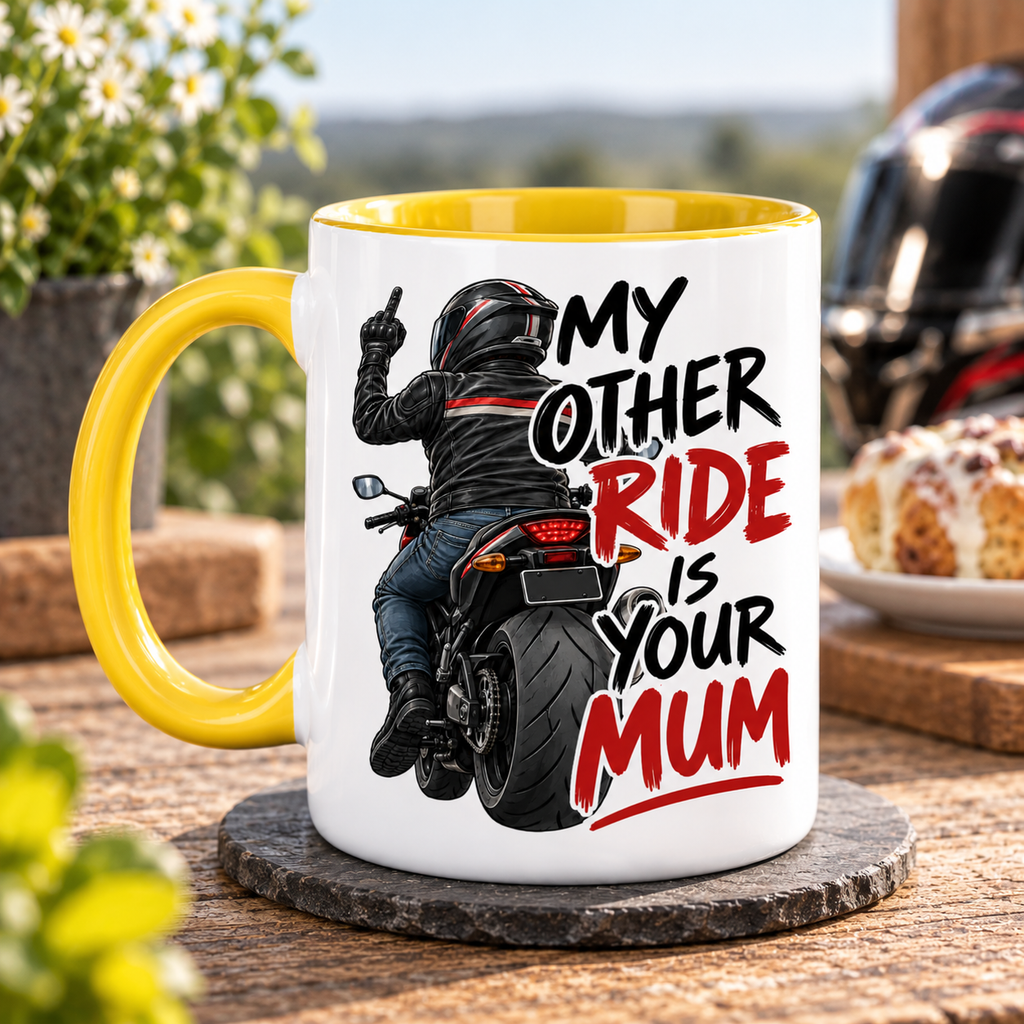Funny Biker Mug & Tumbler – My Other Ride Is Your Mum Motorcycle Gift for Him, Biker Dad, Husband, Boyfriend Birthday Gift