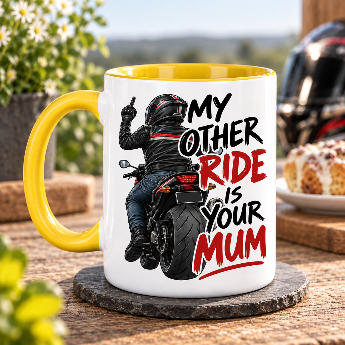 Funny Biker Mug & Tumbler – My Other Ride Is Your Mum Motorcycle Gift for Him, Biker Dad, Husband, Boyfriend Birthday Gift