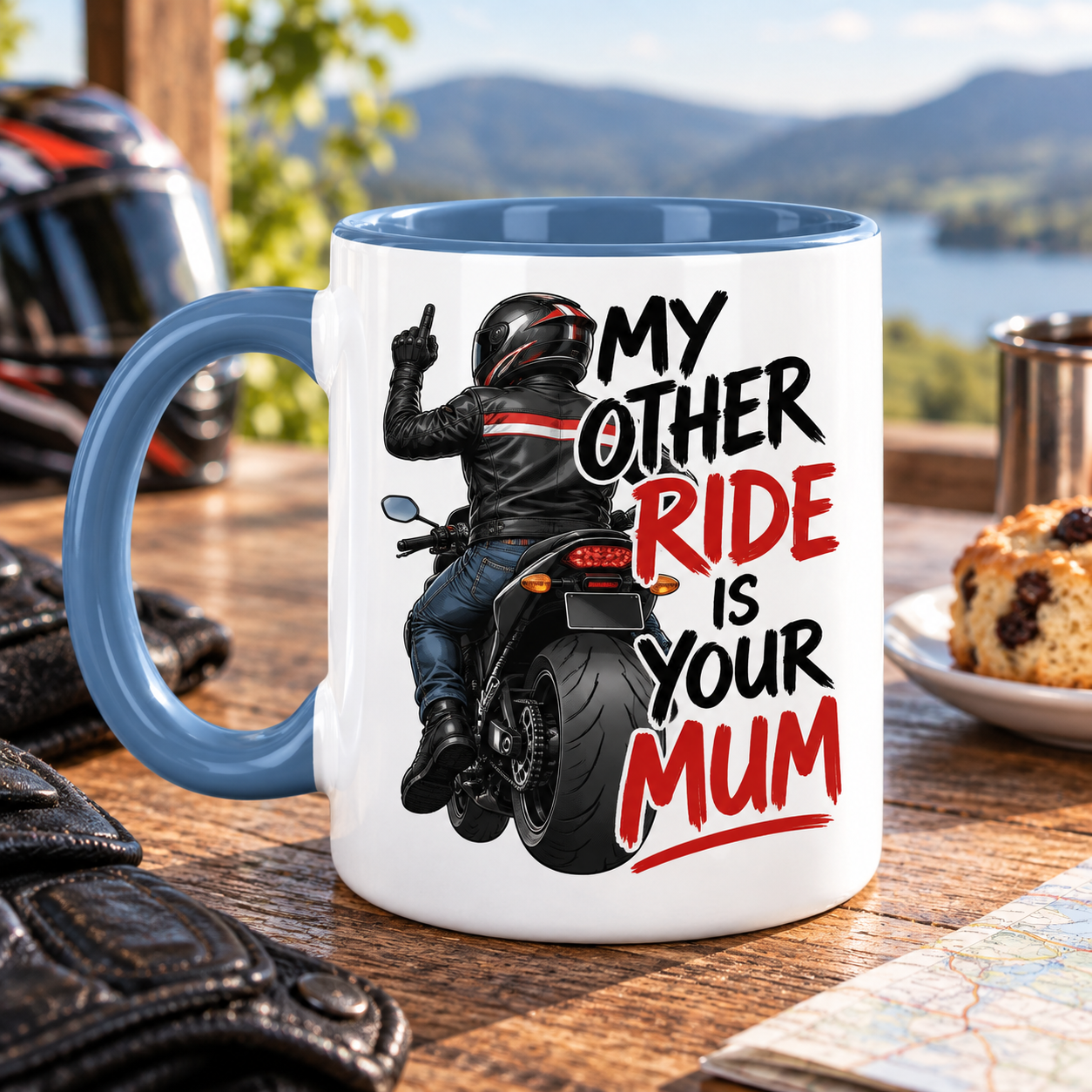 Funny Biker Mug & Tumbler – My Other Ride Is Your Mum Motorcycle Gift for Him, Biker Dad, Husband, Boyfriend Birthday Gift