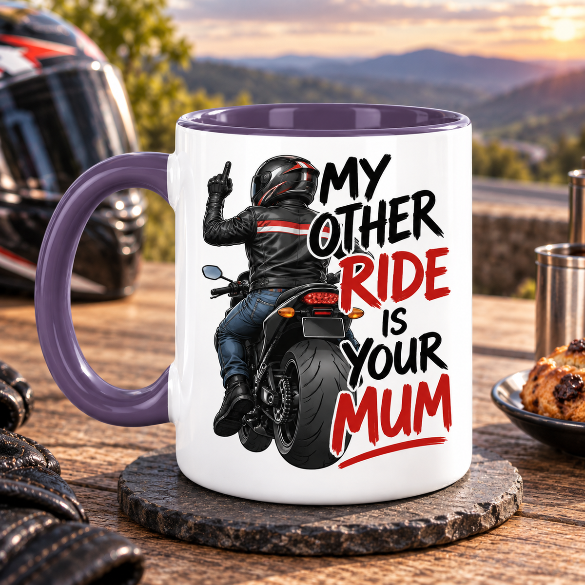 Funny Biker Mug & Tumbler – My Other Ride Is Your Mum Motorcycle Gift for Him, Biker Dad, Husband, Boyfriend Birthday Gift