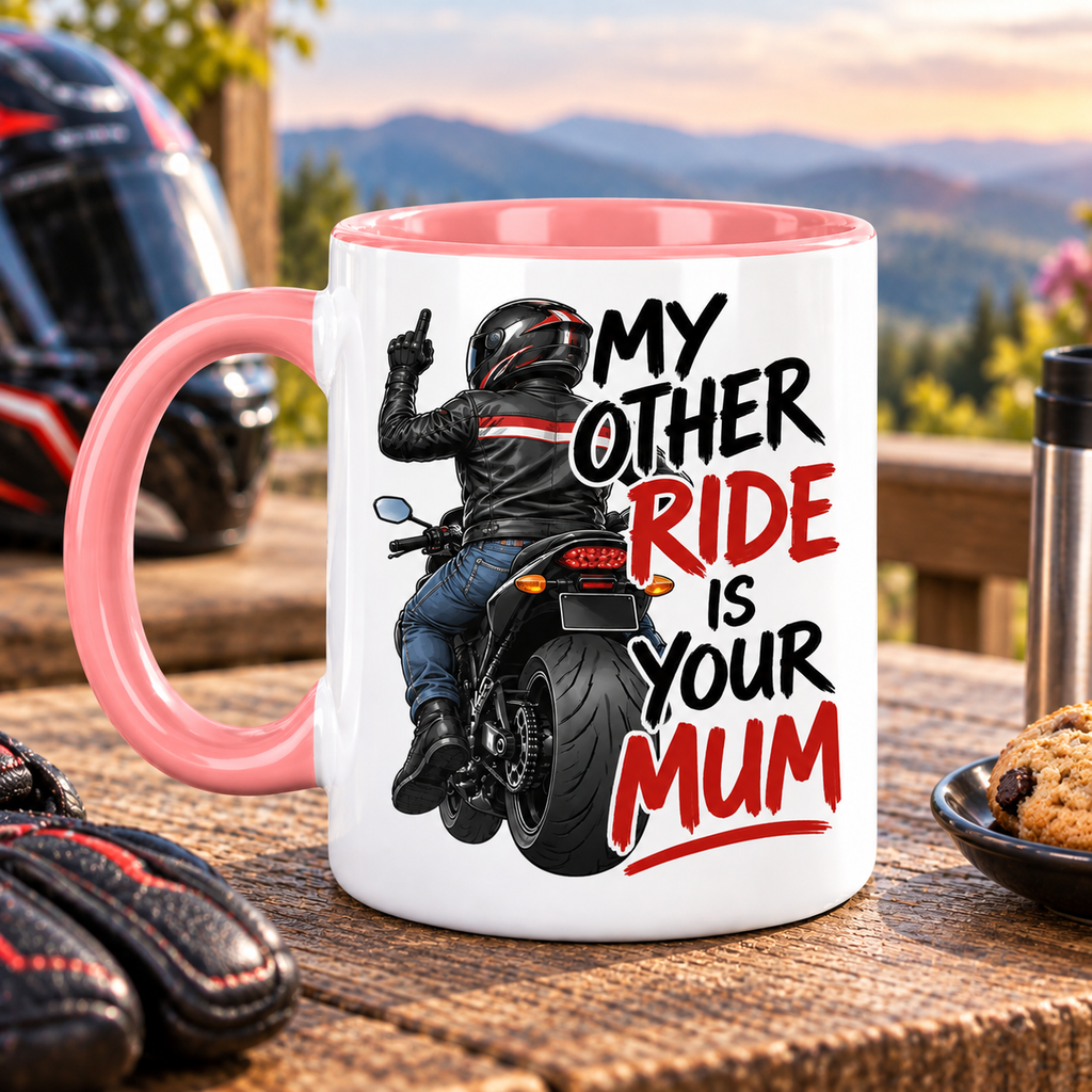 Funny Biker Mug & Tumbler – My Other Ride Is Your Mum Motorcycle Gift for Him, Biker Dad, Husband, Boyfriend Birthday Gift