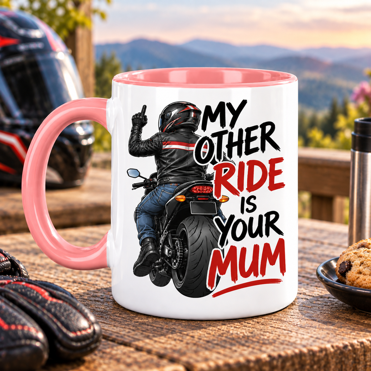 Funny Biker Mug & Tumbler – My Other Ride Is Your Mum Motorcycle Gift for Him, Biker Dad, Husband, Boyfriend Birthday Gift