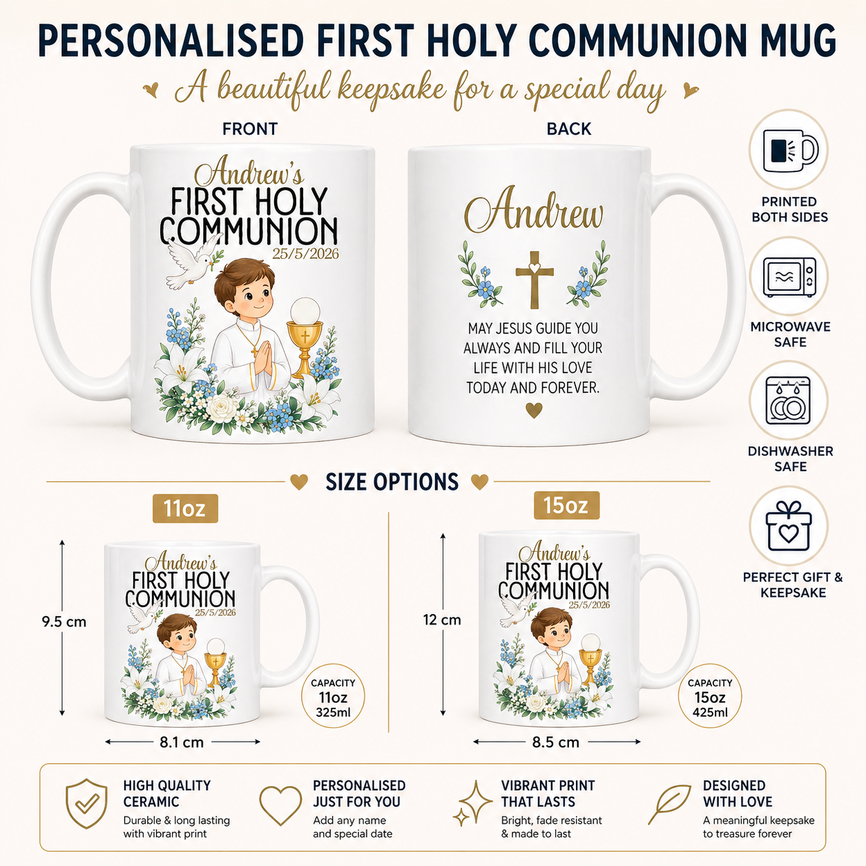 Personalised First Holy Communion Mug Gift for Boys & Girls