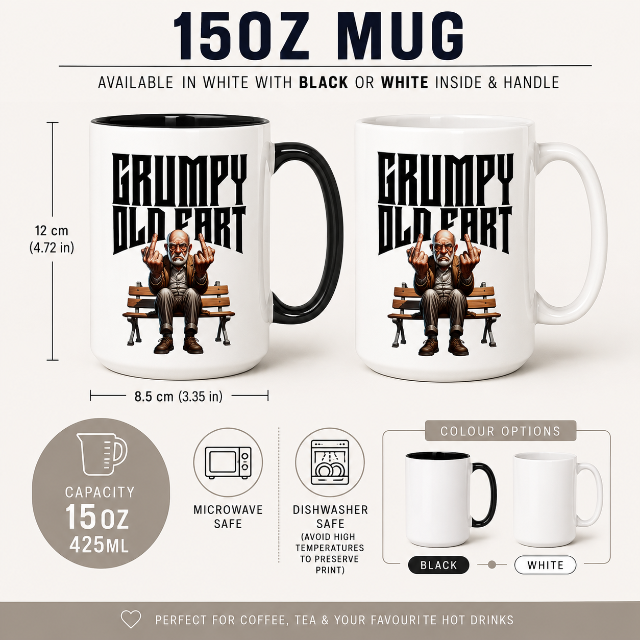 Grumpy Old Fart Mug – Sarcastic Gift for Men, Hilarious Coffee Cup for Dad, Grandad, Uncle, Husband, Boyfriend, Funny Birthday or Christmas Present