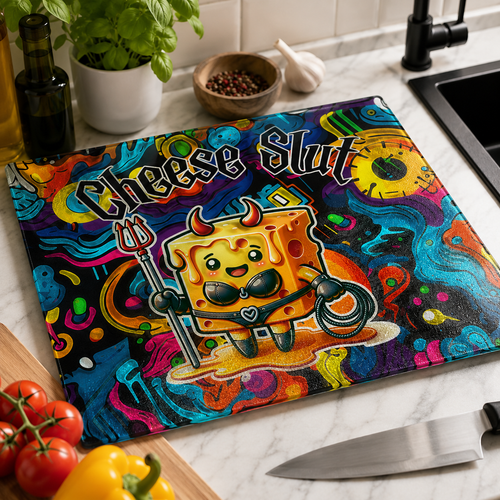 Cheese Slut Glass Cheese Chopping Board – Naughty Gift for Cheese Lovers