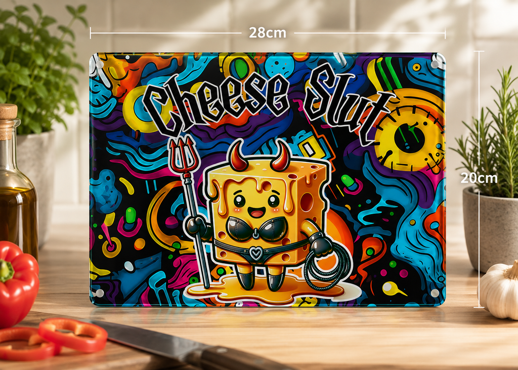 Cheese Slut Glass Cheese Chopping Board – Naughty Gift for Cheese Lovers