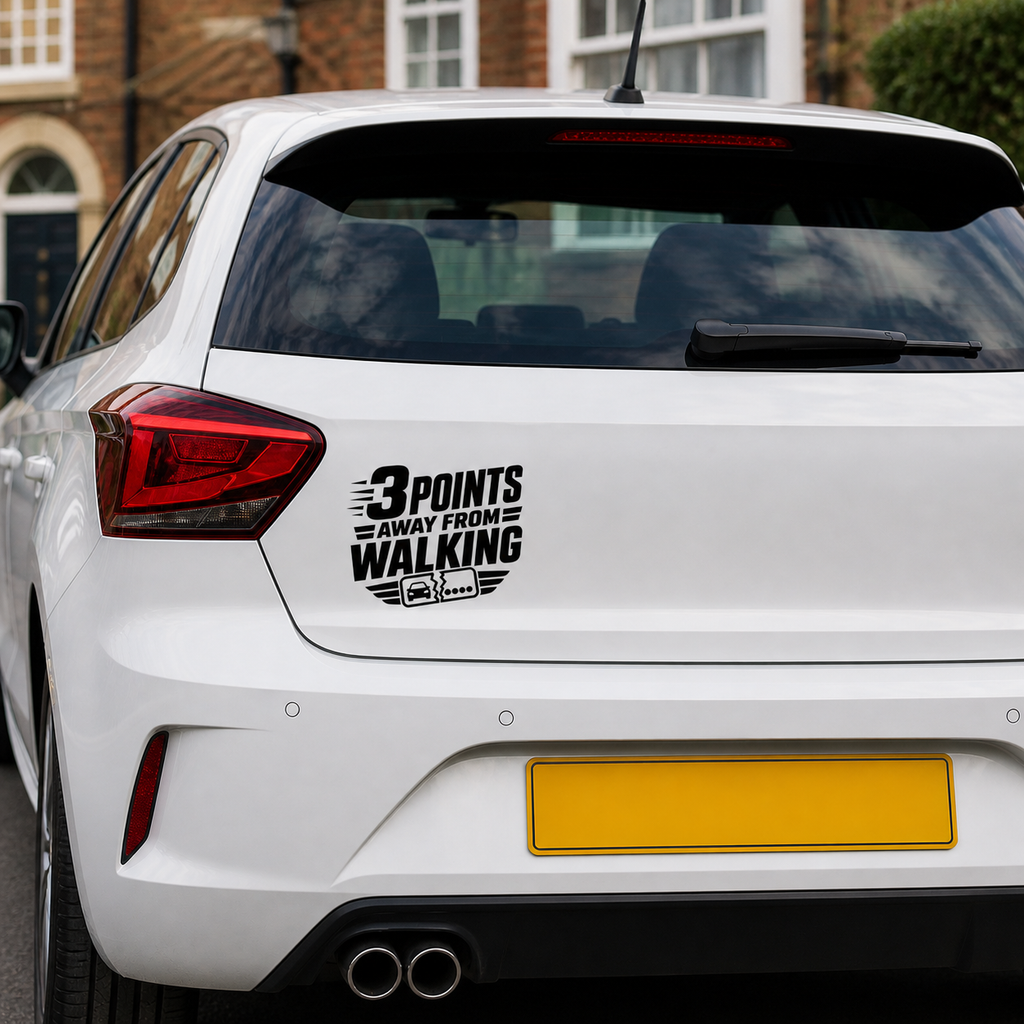 3 Points Away From Walking | Funny UK Driver Car Decal | Rear Window Vinyl Sticker | 4.5 x 5 Inch Permanent Vinyl