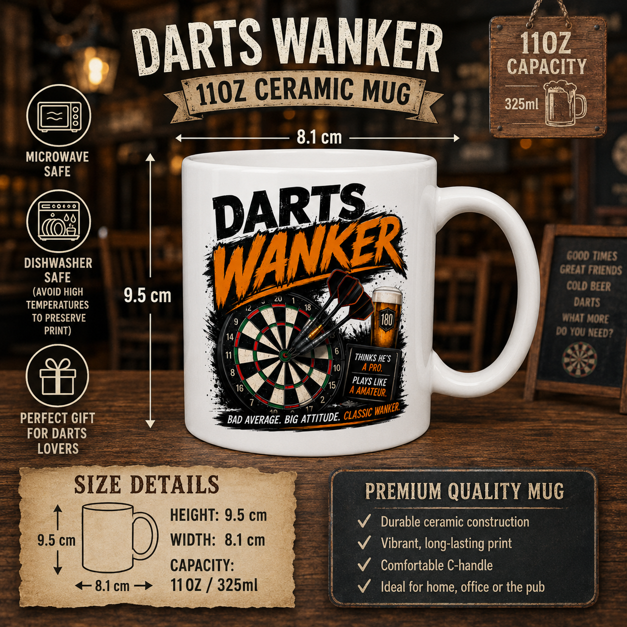 Funny Darts Mug | Darts Wanker Gift | Pub Mug For Him