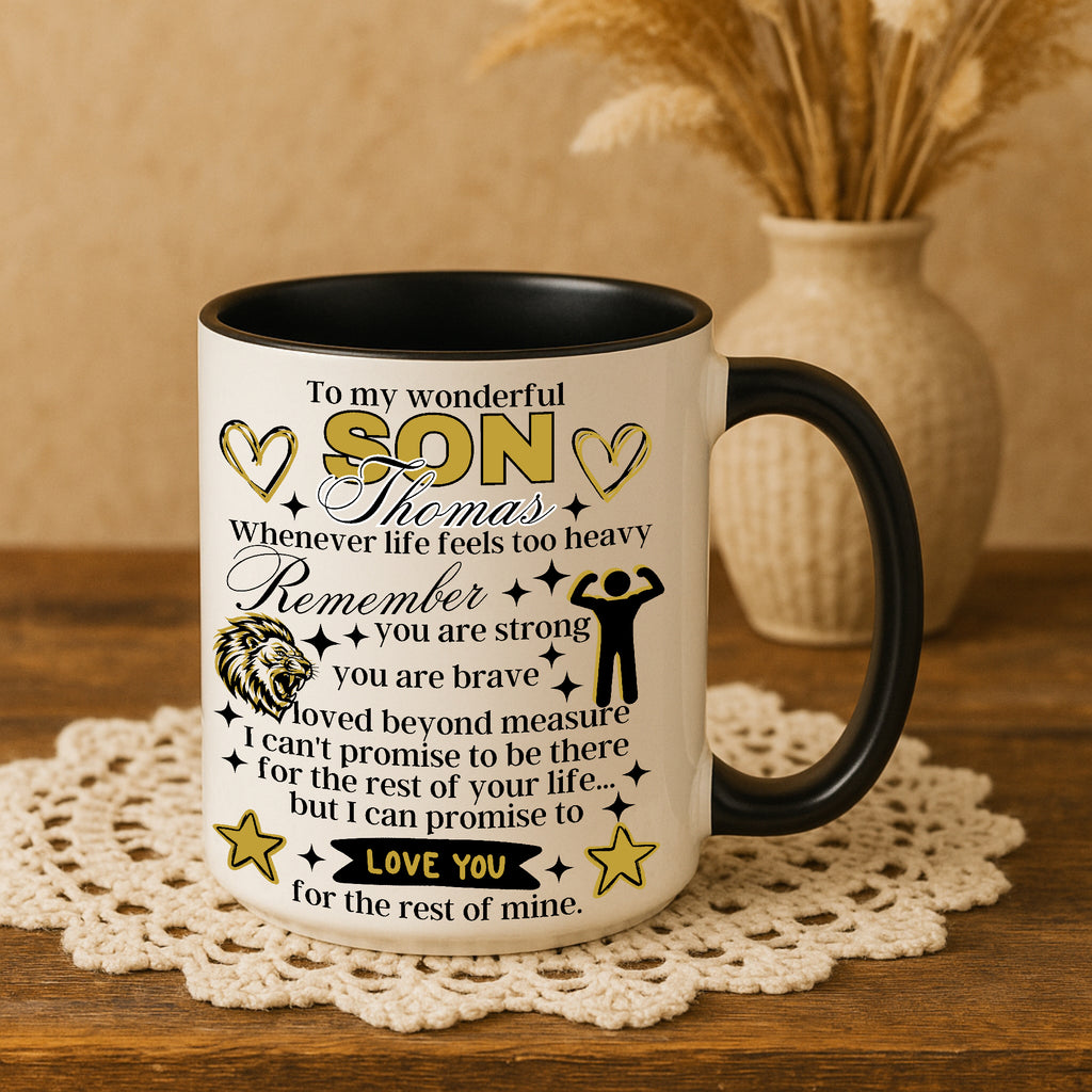 To My Wonderful Son Personalised Name Mug – Inspirational Son Gift, Ceramic 11oz / 15oz, Message Keepsake for Son, Birthday / Christmas / Graduation Present