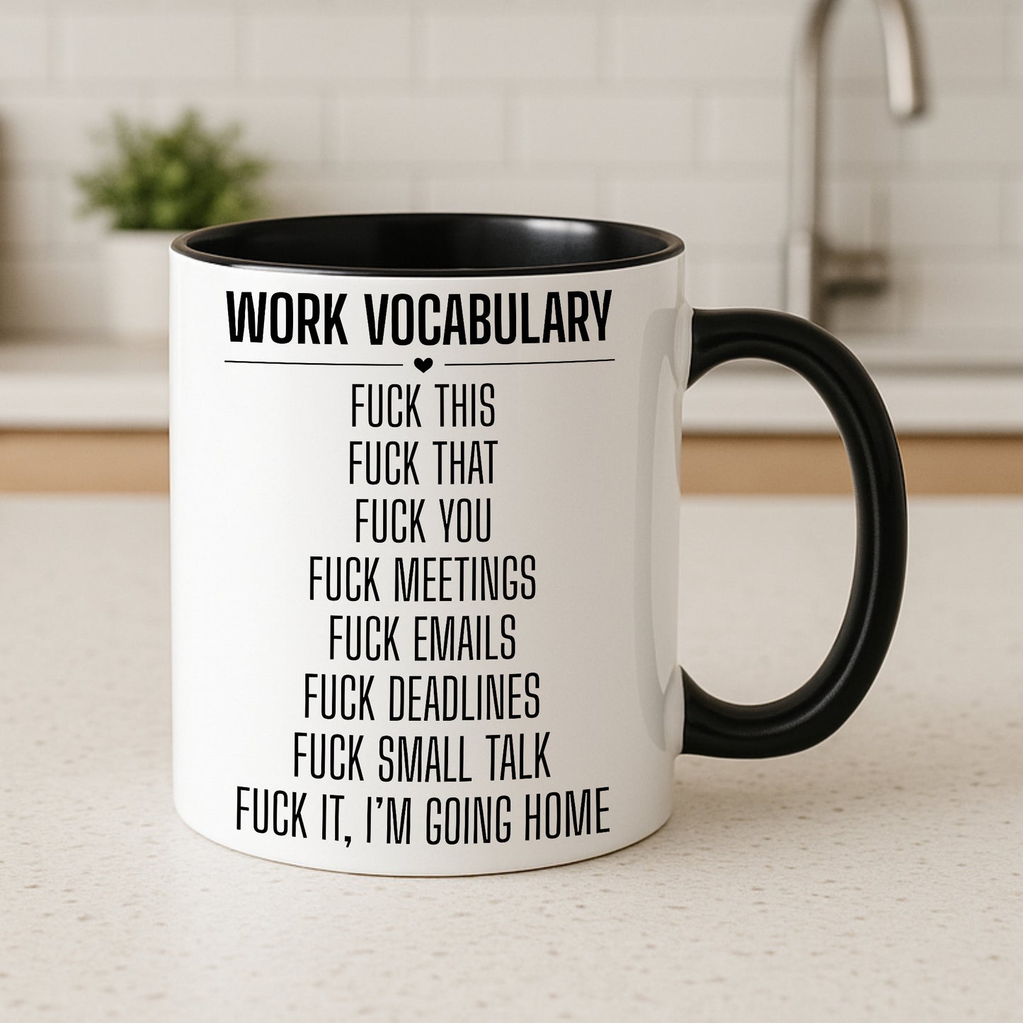 Work Vocabulary Mug or Tumbler – Funny Rude Swear Gift for Colleagues – Office Banter Cup – Fuck Deadlines – Anti Work Present