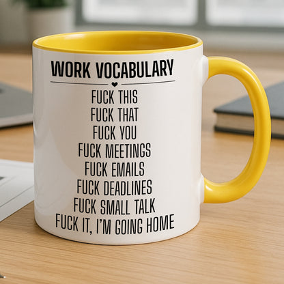Work Vocabulary Mug or Tumbler – Funny Rude Swear Gift for Colleagues – Office Banter Cup – Fuck Deadlines – Anti Work Present