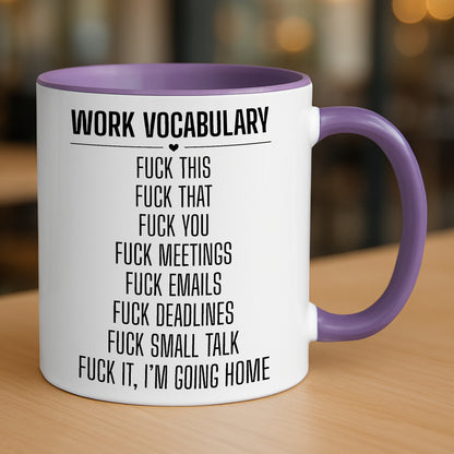 Work Vocabulary Mug or Tumbler – Funny Rude Swear Gift for Colleagues – Office Banter Cup – Fuck Deadlines – Anti Work Present