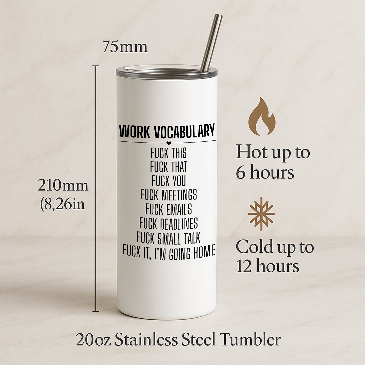 Work Vocabulary Mug or Tumbler – Funny Rude Swear Gift for Colleagues – Office Banter Cup – Fuck Deadlines – Anti Work Present
