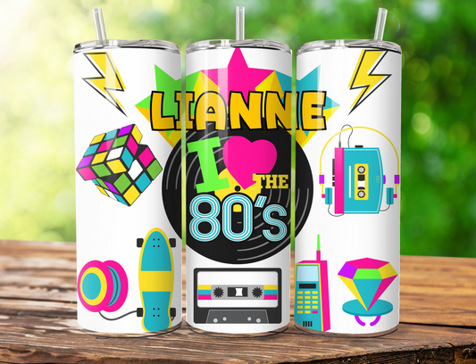 I love the 80s neon bright colours 20 oz tumbler with any name