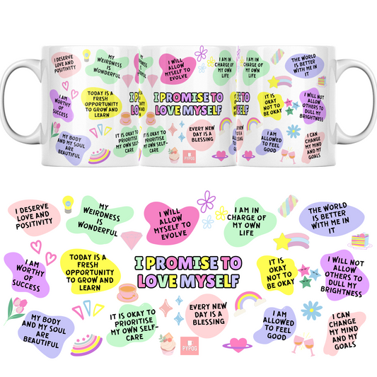 I promise to love myself positivity self care self-love mug cup birthday Christmas gift stocking filler idea 2023 cute presents