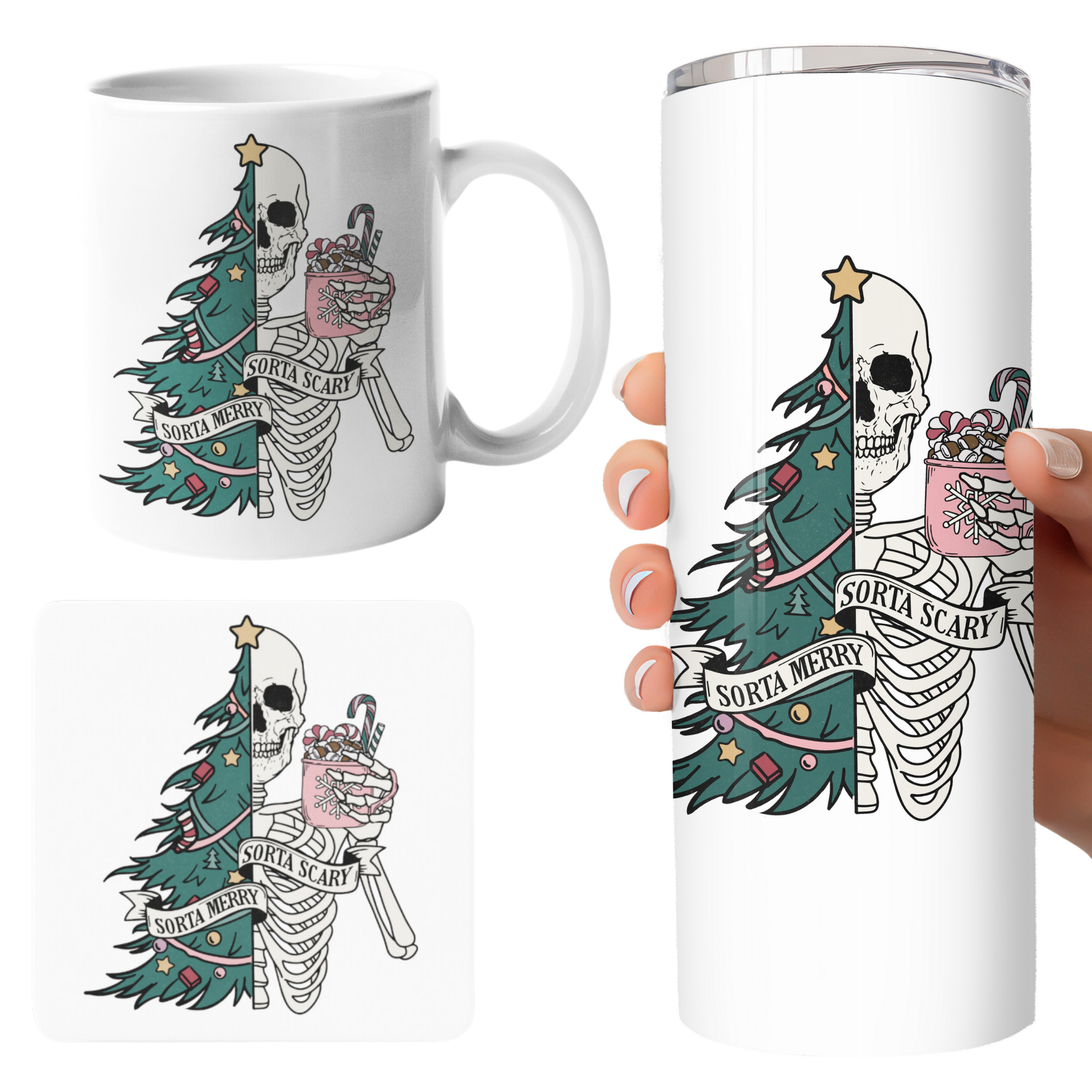 Skull Christmas Mug Sorta Merry Sorta Scary Alternative Gifts for Her Mum Nan Sister Aunt Best Friend Stocking filler Xmas gift set