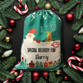 Christmas Sack with name Santa & Reindeer | Personalised Custom Name Santa Sack for Kids & Adults | Large 50x66cm Holiday Gift Bag | Xmas Storage Sack