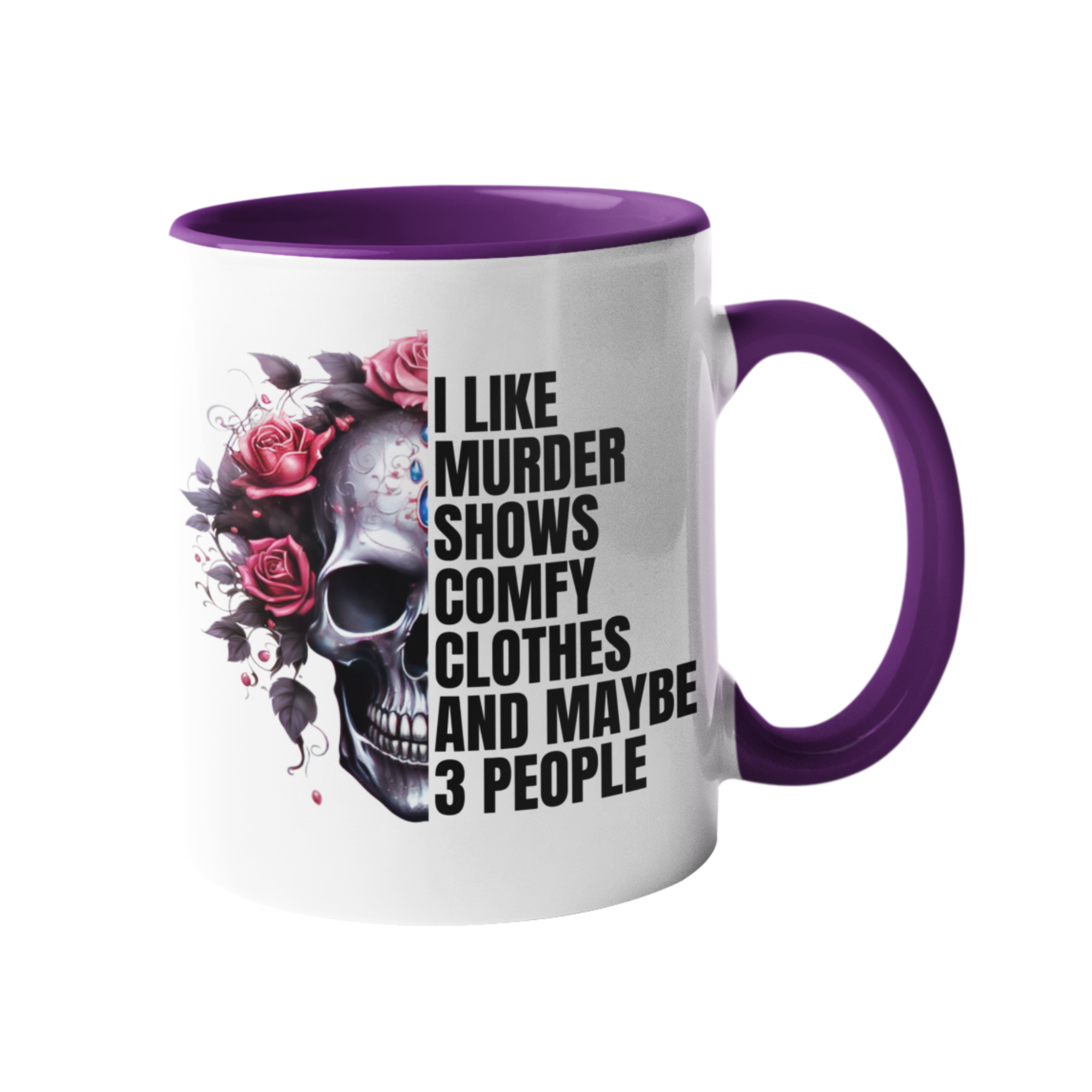 Murder shows and comfy clothes skull and roses documentary mug