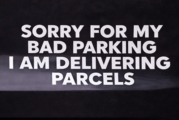Vinyl decal car or van sticker - sorry for my bad parking I am delivering parcels.
