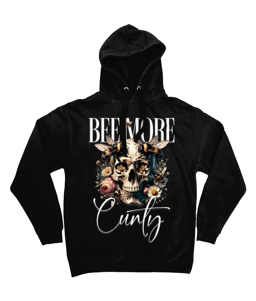 Bee More Cunty Hoodie – Bold Skull & Bees Design – Funny, Sarcastic Gift for Women – Charcoal, Black, Burgundy, Navy