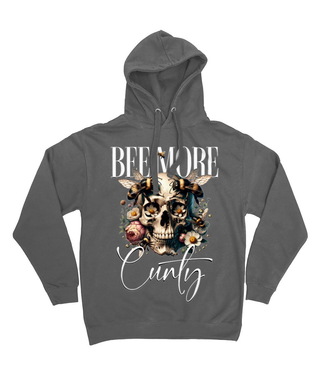 Bee More Cunty Hoodie – Bold Skull & Bees Design – Funny, Sarcastic Gift for Women – Charcoal, Black, Burgundy, Navy