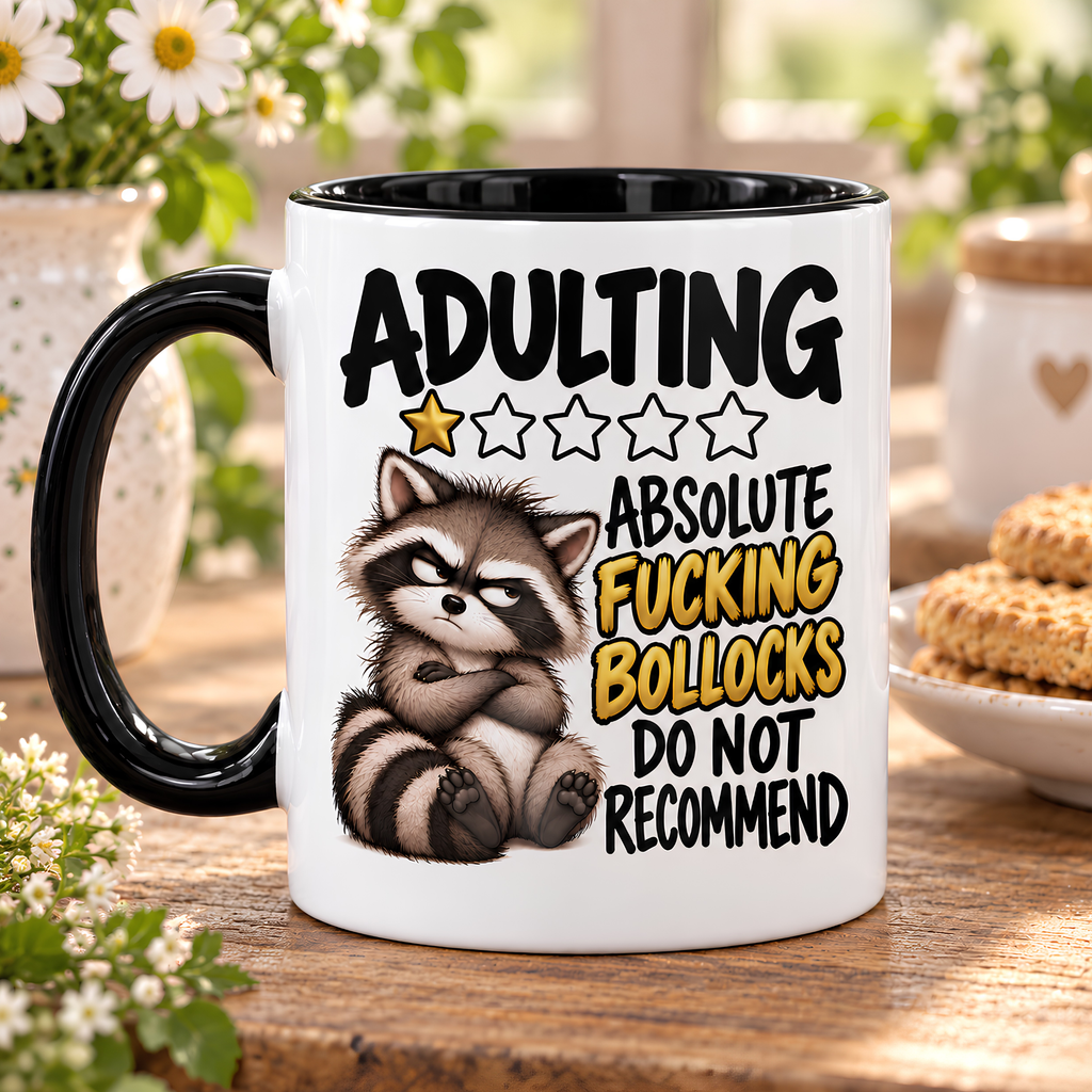 Adulting 1 Star Mug | Funny Rude Raccoon Mug | Sweary Gift