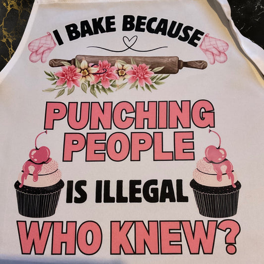 Funny Pink Floral Baking Apron I bake because Punching People Gift for Mum Women Baker Chef BBQ Kitchen Cupcake