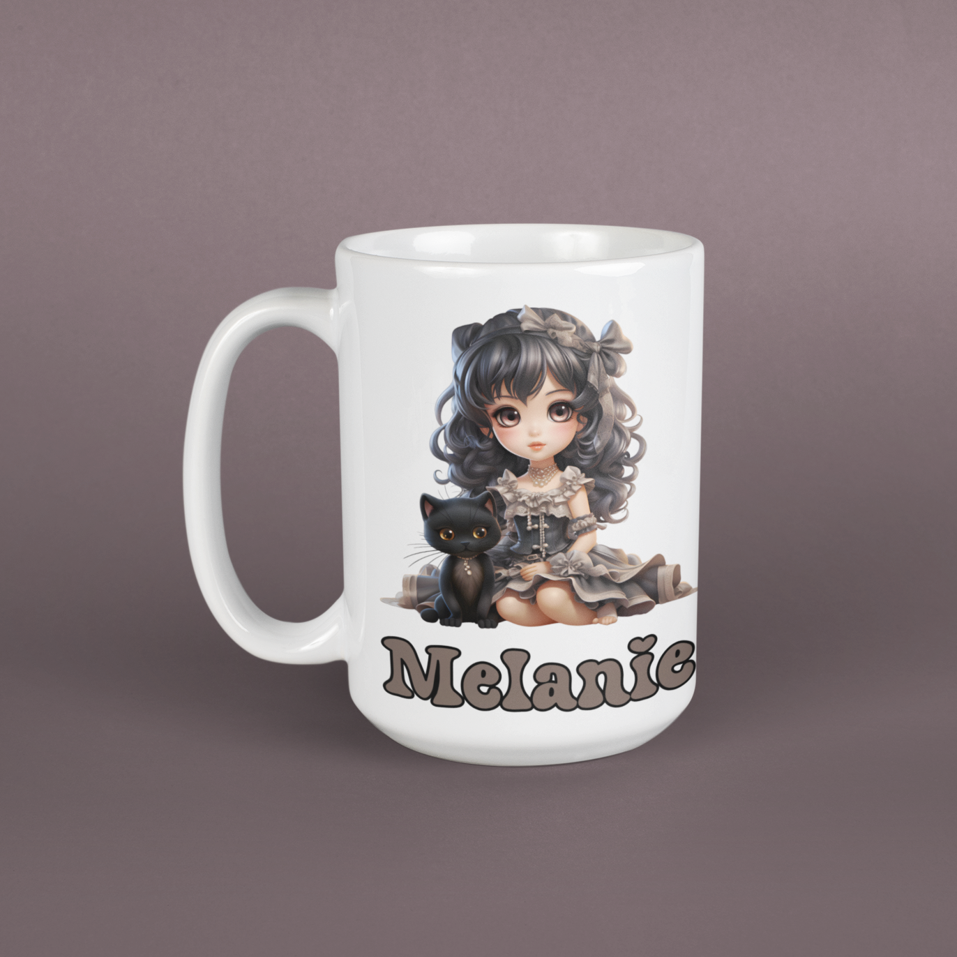 Cute girl with cat gothic personalised coffee 11oz mug or 15oz big cup