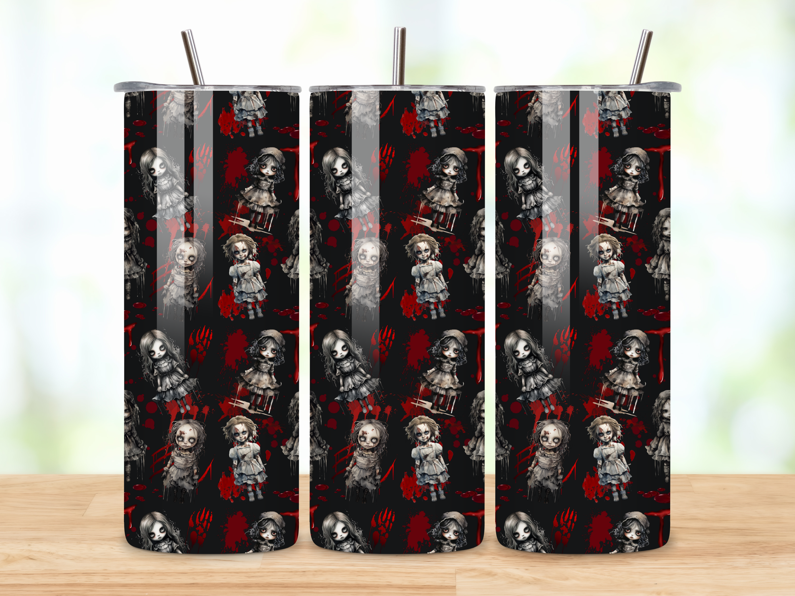 Spooky Gothic Dolls 20oz Stainless Steel Tumbler – Halloween Gift, Gothic Drinkware, Horror Lover's Essential