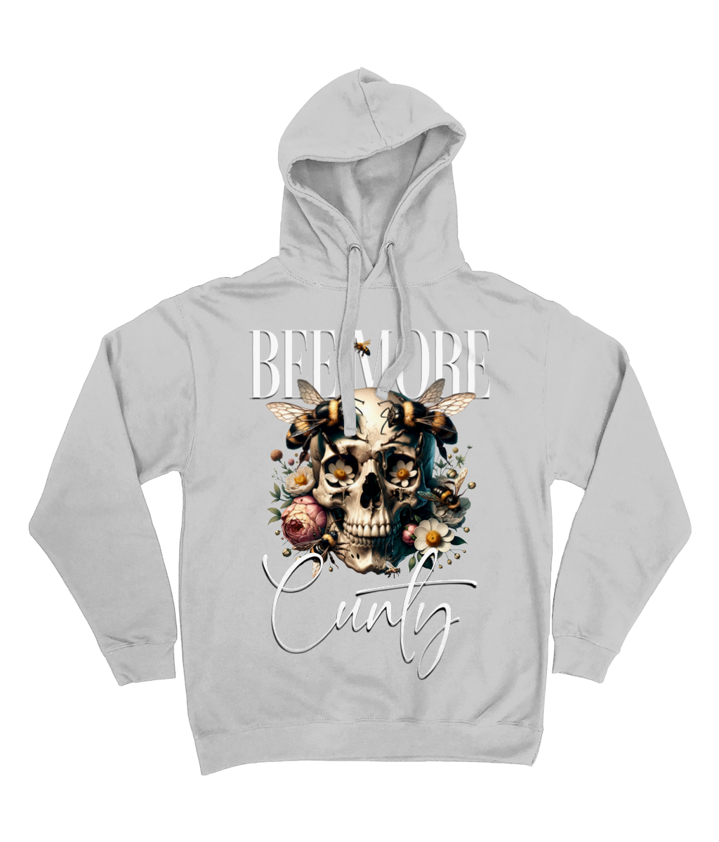 Bee More Cunty Hoodie – Bold Skull & Bees Design – Funny, Sarcastic Gift for Women – Charcoal, Black, Burgundy, Navy