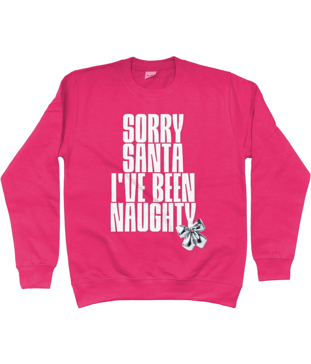 Sorry Santa I've Been Naughty Christmas Jumper – Funny Holiday Sweatshirt, Festive Christmas Jumper in Fire Red, Navy, Pink & More