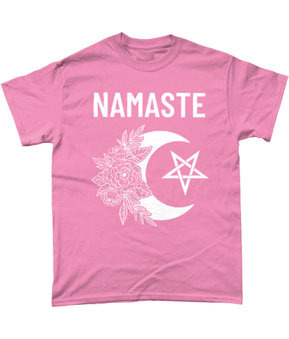 Namaste Cotton T-Shirt Pagan Clothing with moon, flowers and pentagram