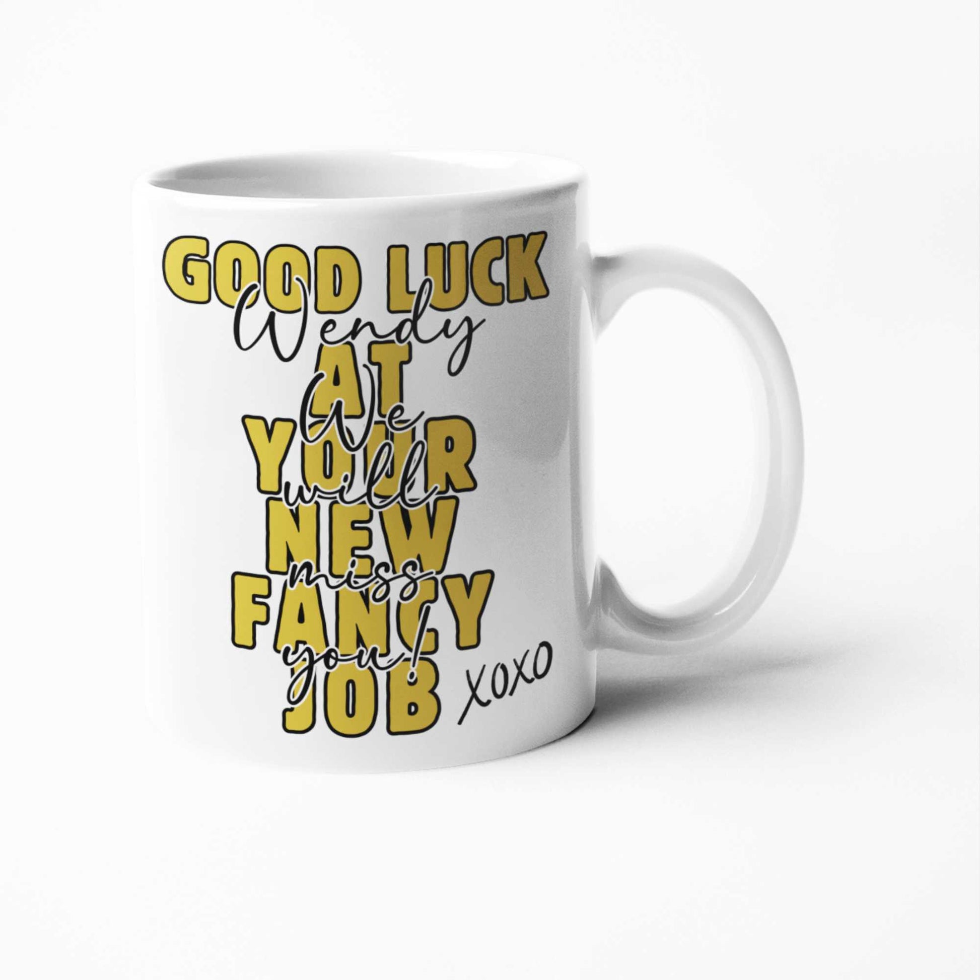 good luck at new job co-worker colleague leaving gift personalised coffee mug white 11oz work bestie leaving present