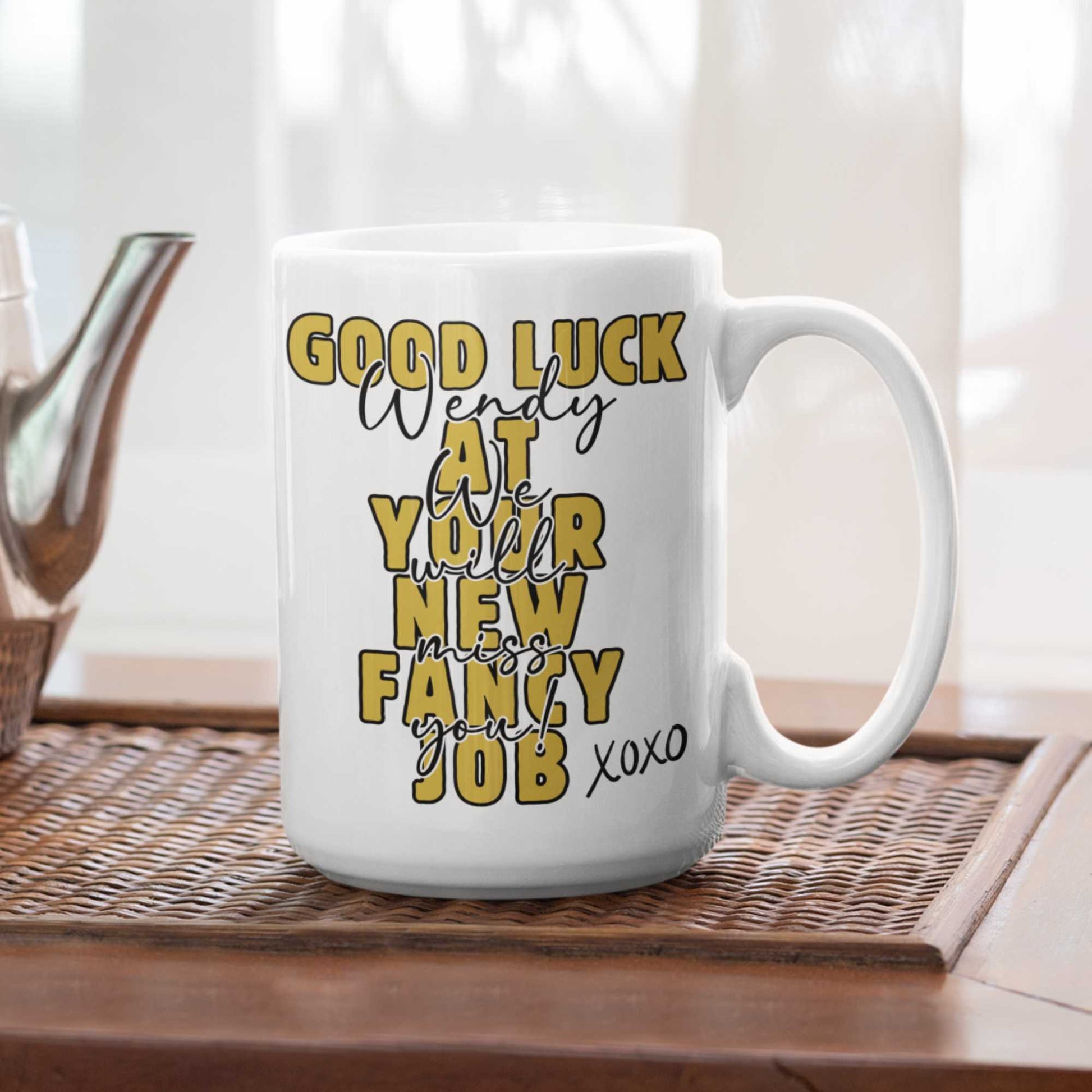good luck at new job co-worker colleague leaving gift personalised coffee mug white 15 oz bigger mugs for leaving work bestie leaving present