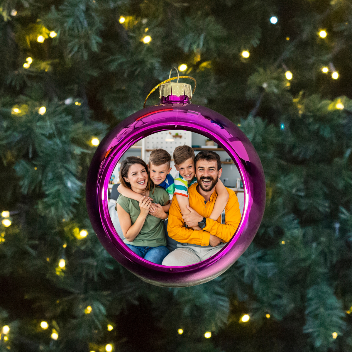 pink Christmas tree photo bauble