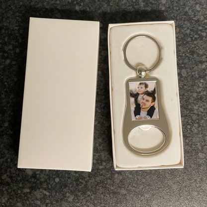 Bottle opener photo keyring