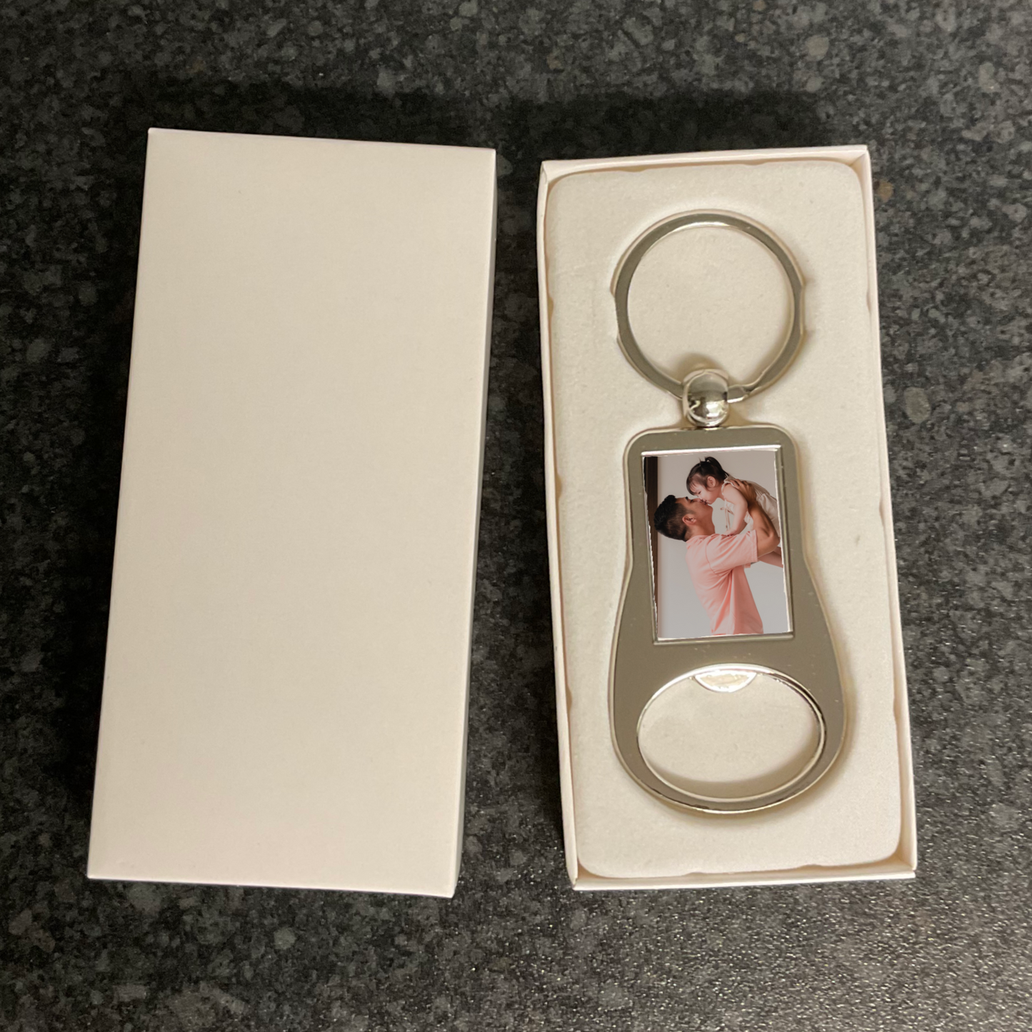 Bottle opener photo keyring